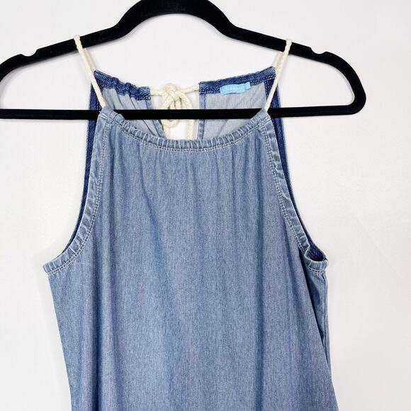 J Mclaughlin Small Blue Maria Stretch Knit Denim Rope Halter Shift Dress Cotton - Picture 3 of 11